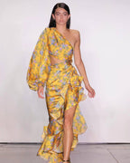 One Shoulder Floral Ruffle Maxi Dress H6256