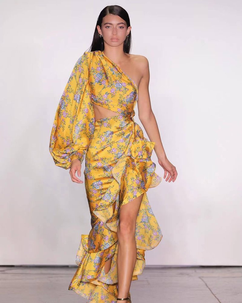 One Shoulder Floral Ruffle Maxi Dress H6256
