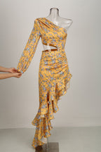 One Shoulder Floral Ruffle Maxi Dress H6256