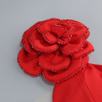 One Shoulder Flower Applique Midi Dress H6347