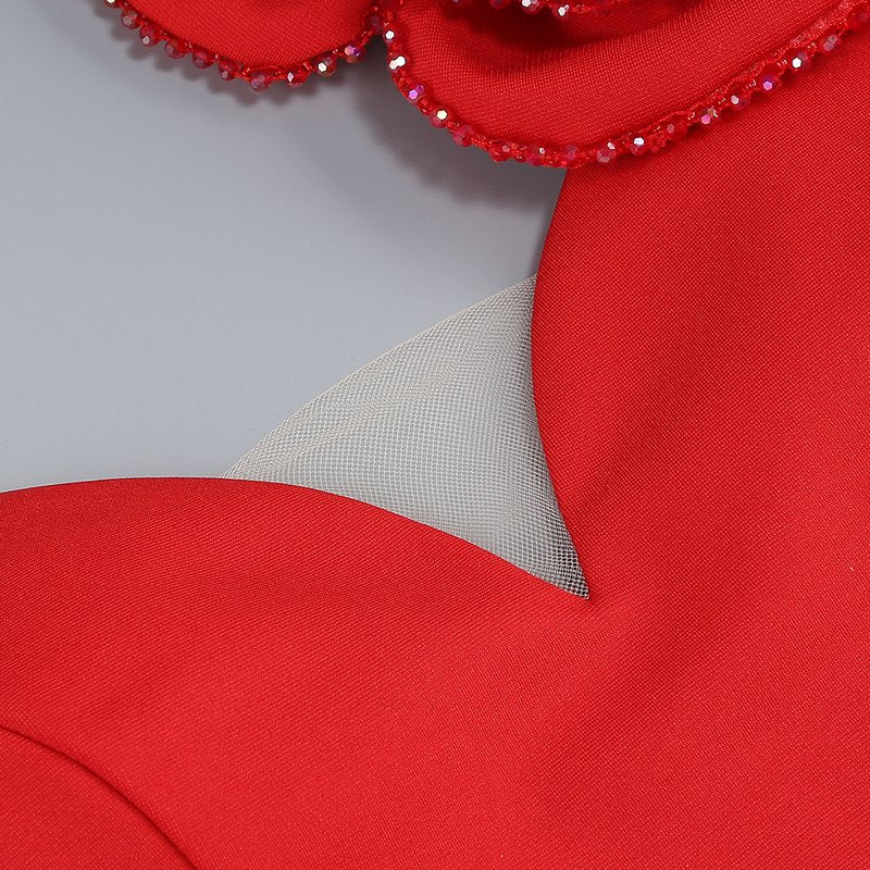 One Shoulder Flower Applique Midi Dress H6347