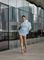 One Shoulder Flower Mini Dress H6052