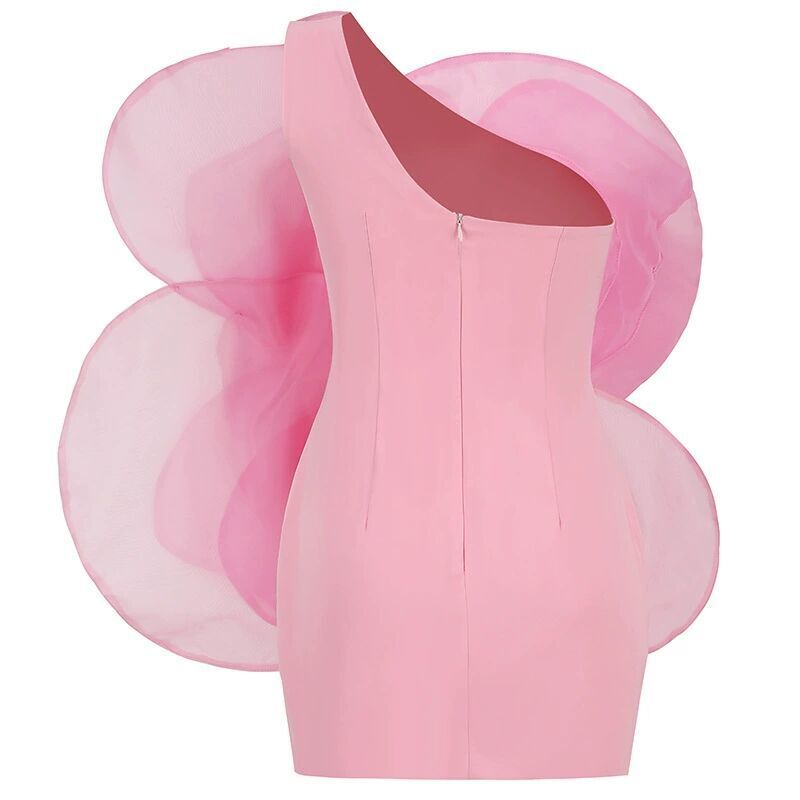 One Shoulder Flower Mini Dress H6052