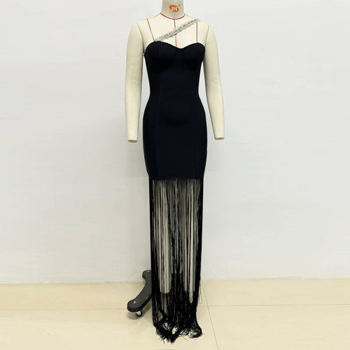 One Shoulder Fringe Maxi Dress H6450