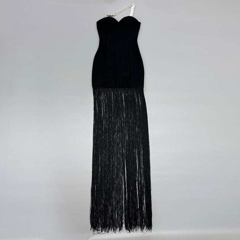 One Shoulder Fringe Maxi Dress H6450