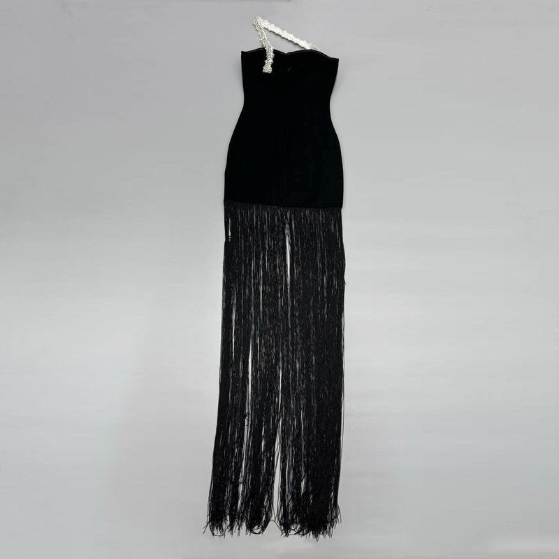 One Shoulder Fringe Maxi Dress H6450