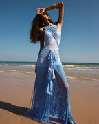 One Shoulder Fringe Maxi Dress H6886