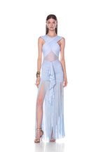 One Shoulder Fringe Maxi Dress H6886