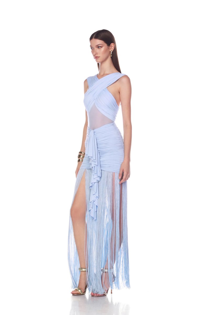 One Shoulder Fringe Maxi Dress H6886