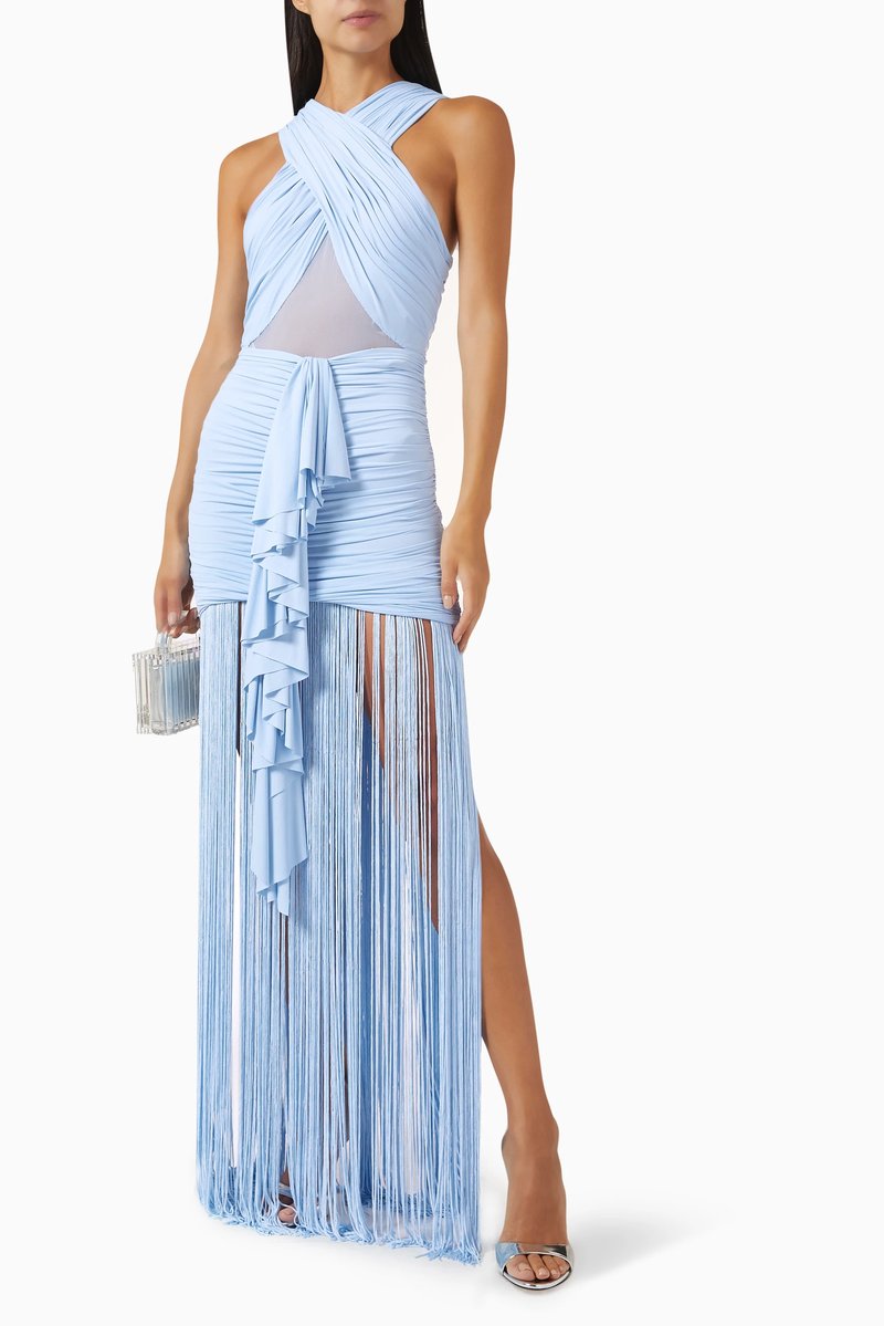 One Shoulder Fringe Maxi Dress H6886