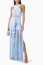 One Shoulder Fringe Maxi Dress H6886