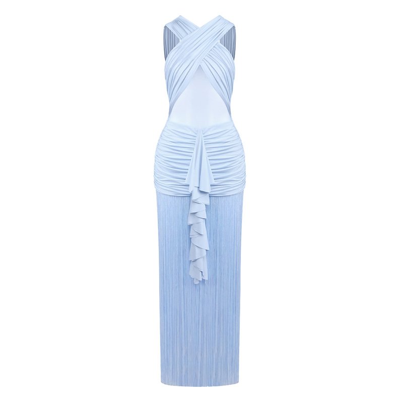 One Shoulder Fringe Maxi Dress H6886