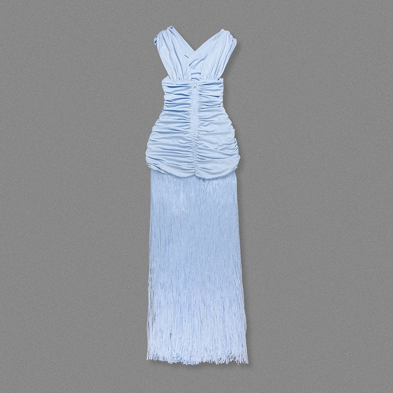 One Shoulder Fringe Maxi Dress H6886