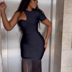 One Shoulder Fringe Midi Dress H6142