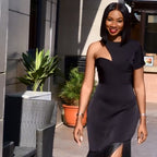 One Shoulder Fringe Midi Dress H6142