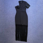 One Shoulder Fringe Midi Dress H6142
