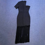 One Shoulder Fringe Midi Dress H6142