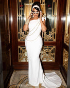 One Shoulder Gold Chain Mermaid Gown H5969