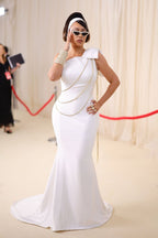 One Shoulder Gold Chain Mermaid Gown H5969