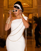 One Shoulder Gold Chain Mermaid Gown H5969