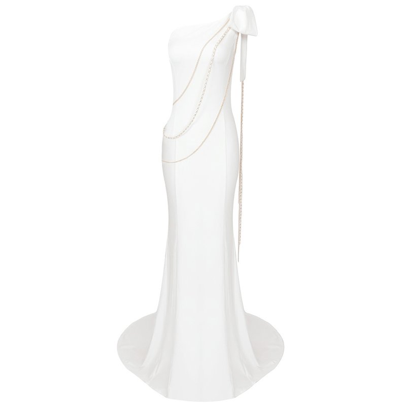 One Shoulder Gold Chain Mermaid Gown H5969