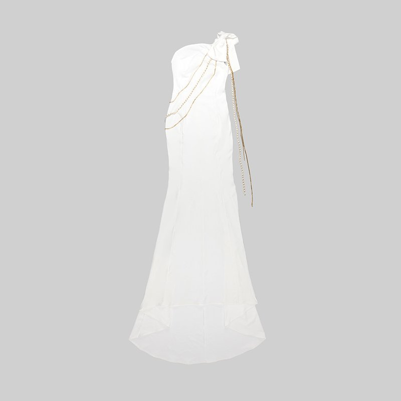 One Shoulder Gold Chain Mermaid Gown H5969