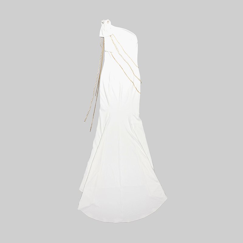 One Shoulder Gold Chain Mermaid Gown H5969