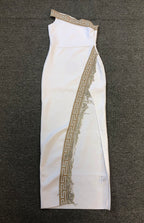 One Shoulder Greek Key Embellished Midi Dress H6417