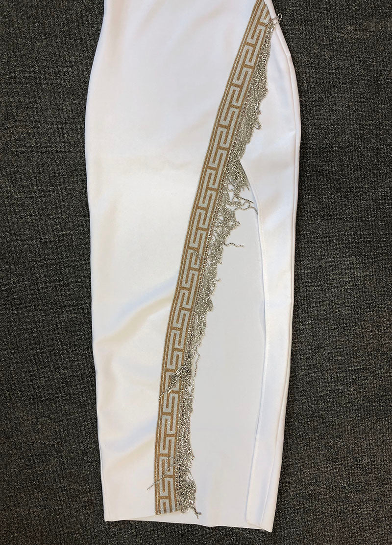 One Shoulder Greek Key Embellished Midi Dress H6417