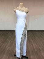 One Shoulder Greek Key Embellished Midi Dress H6417