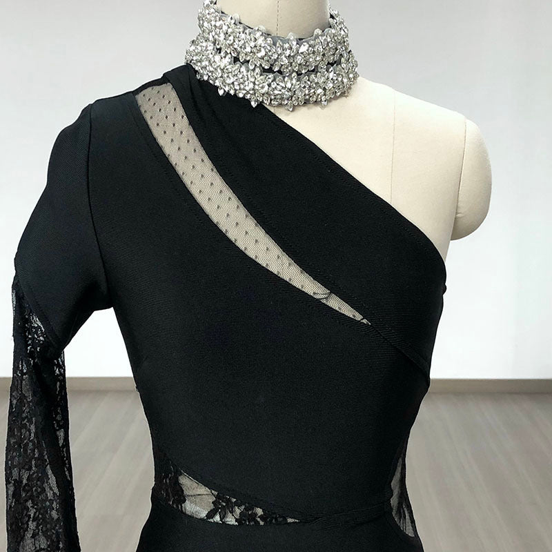 One Shoulder Lace Cutout Bandage Dress H6418