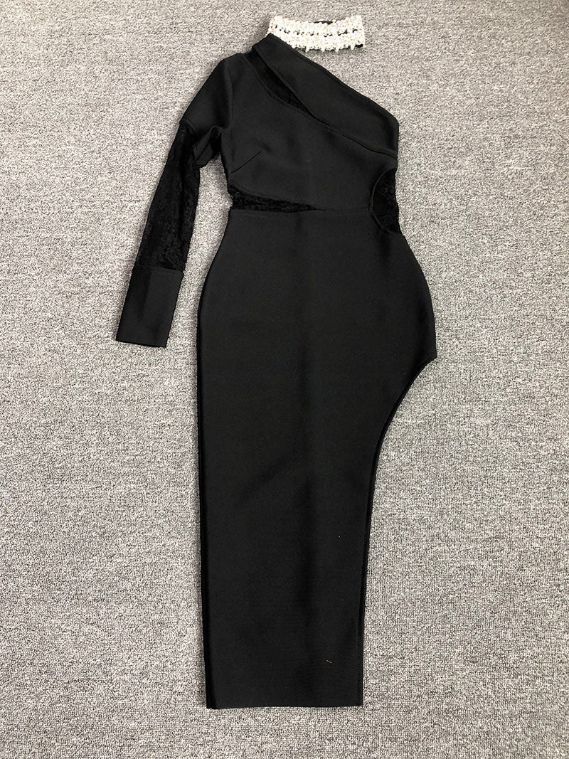 One Shoulder Lace Cutout Bandage Dress H6418