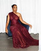 One Shoulder Lace Mermaid Gown H7025