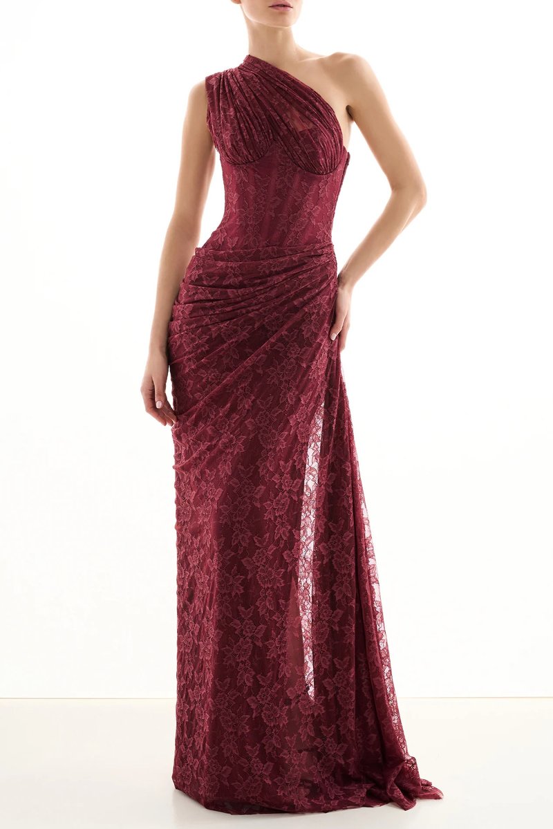 One Shoulder Lace Mermaid Gown H7025