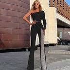 One Shoulder Mesh Panel Maxi Dress H3702