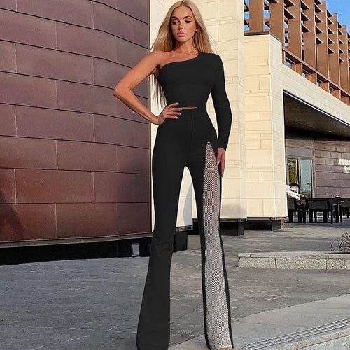 One Shoulder Mesh Panel Maxi Dress H3702