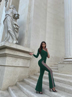 One Shoulder Mesh Panel Maxi Dress H3702
