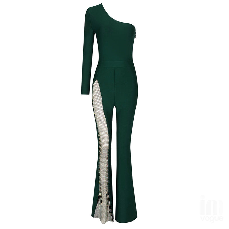 One Shoulder Mesh Panel Maxi Dress H3702