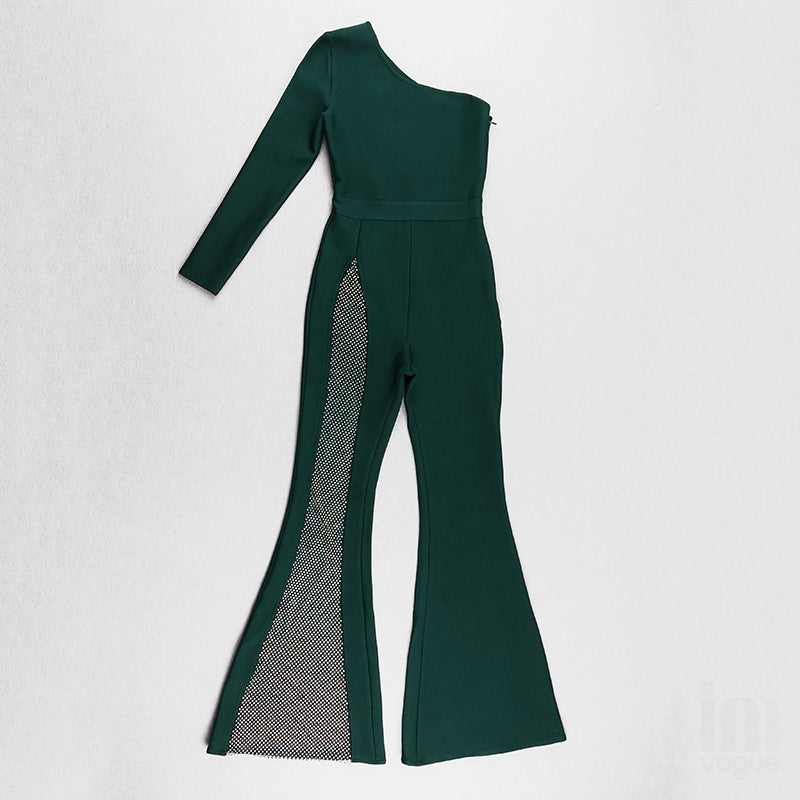 One Shoulder Mesh Panel Maxi Dress H3702