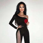 One Shoulder Mesh Panel Maxi Dress H3702