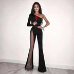 One Shoulder Mesh Panel Maxi Dress H3702