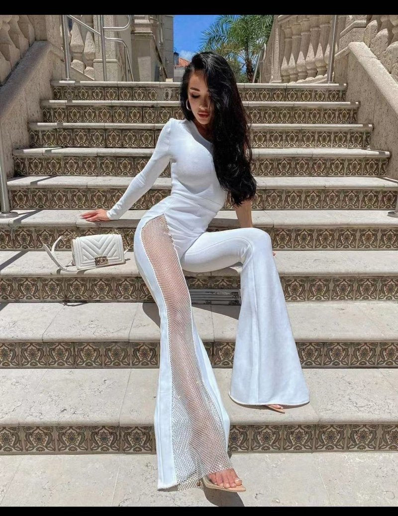 One Shoulder Mesh Panel Maxi Dress H3702