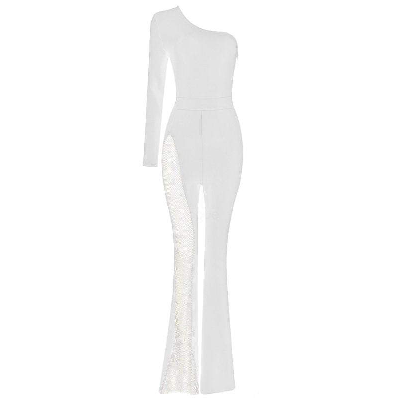 One Shoulder Mesh Panel Maxi Dress H3702