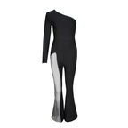 One Shoulder Mesh Panel Maxi Dress H3702