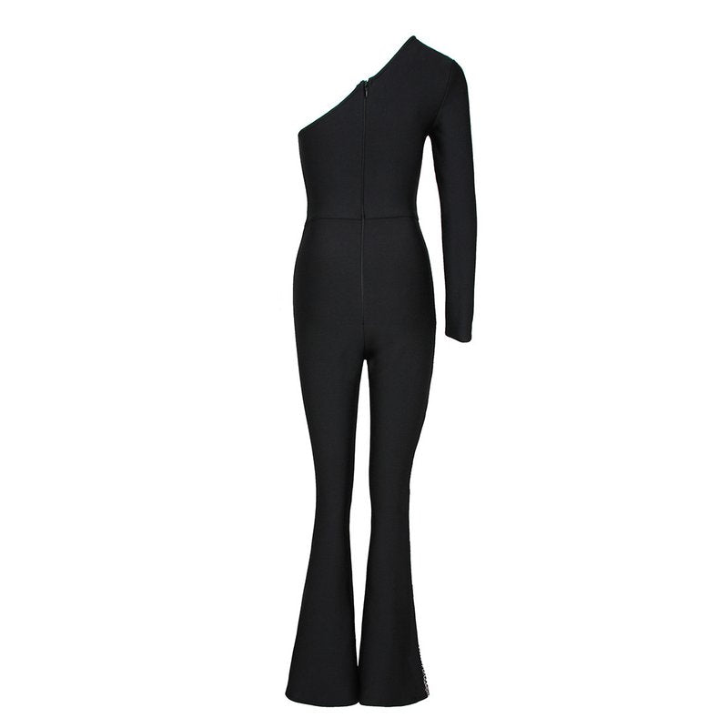 One Shoulder Mesh Panel Maxi Dress H3702