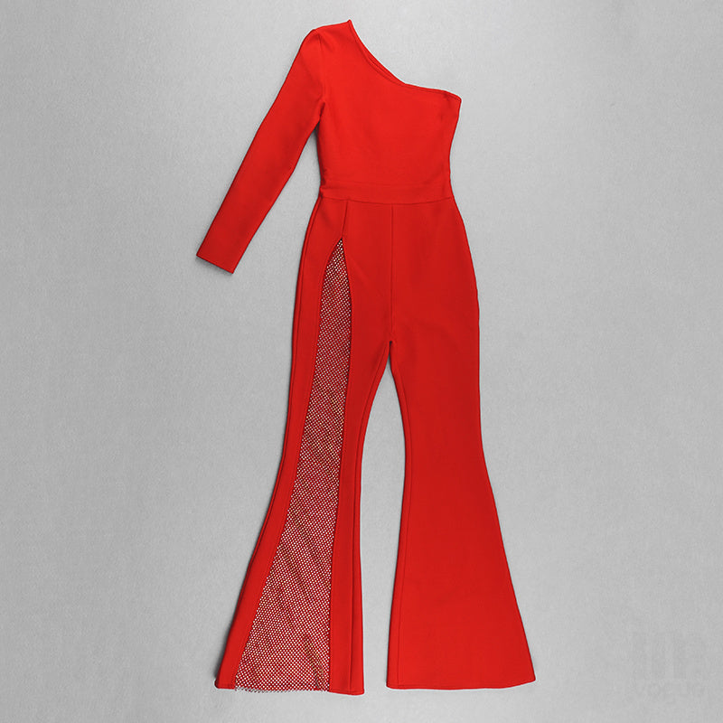 One Shoulder Mesh Panel Maxi Dress H3702