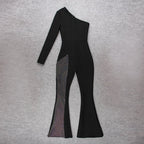 One Shoulder Mesh Panel Maxi Dress H3702