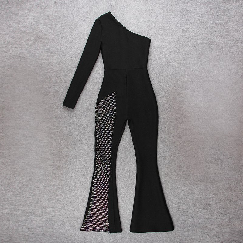 One Shoulder Mesh Panel Maxi Dress H3702
