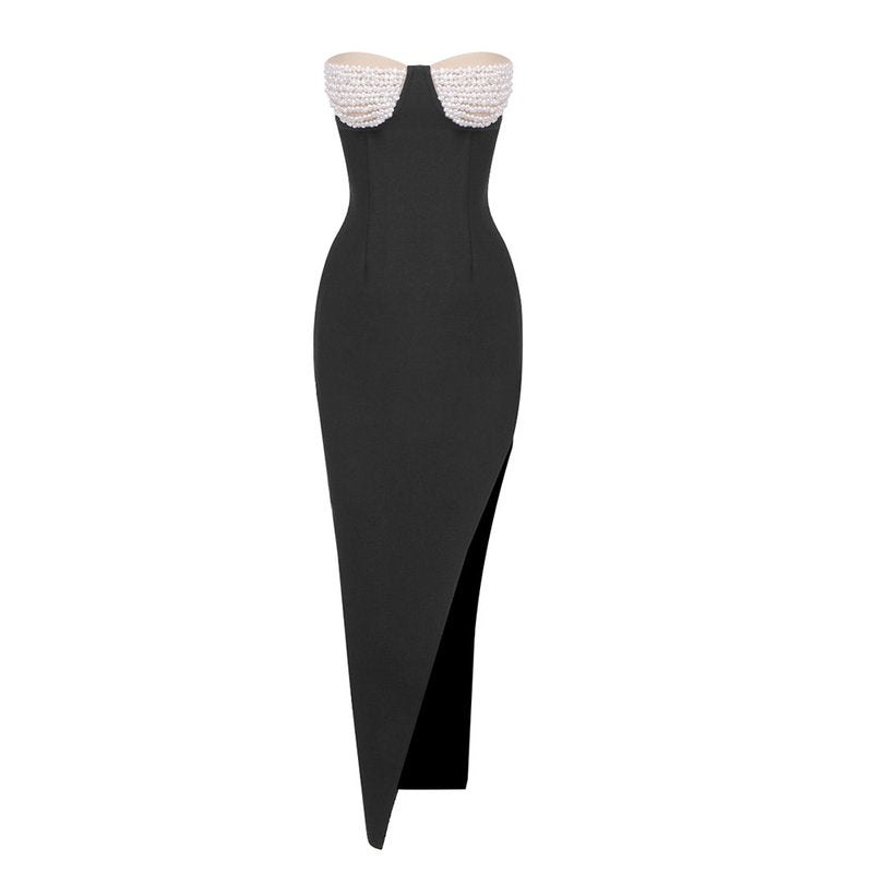 One Shoulder Pearl Embellished Bandage Dress H6212