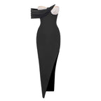 One Shoulder Pearl Embellished Bandage Dress H6212